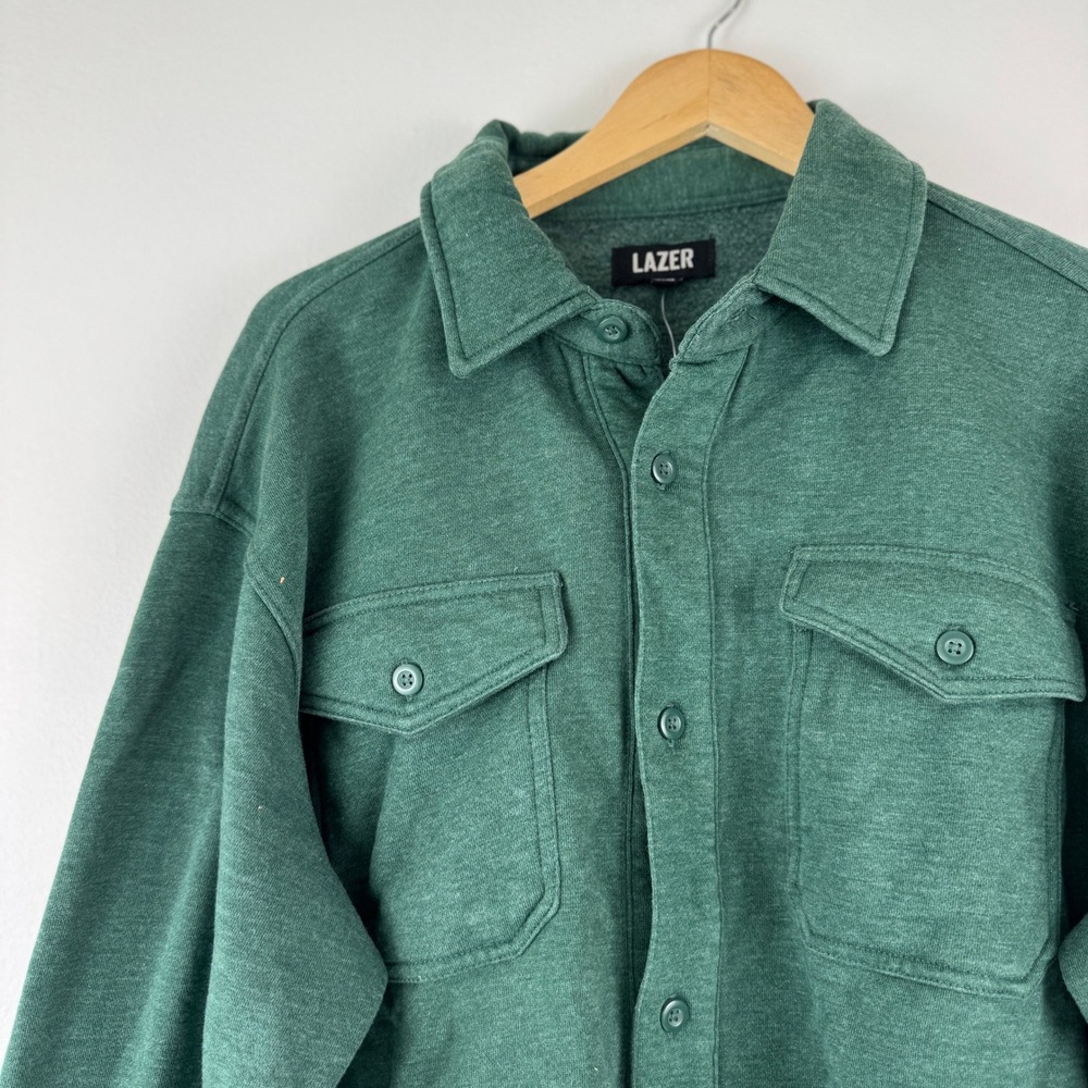 LAZER Mens Relaxed Fit Fleece Shirt Jacket Deep Emerald ML71219 Green Shacket L - Picture 10 of 14